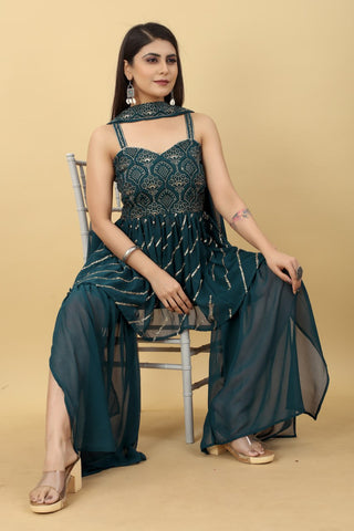 Fabulous Teal Blue Color Party Wear Sharara Suit Clothsvilla