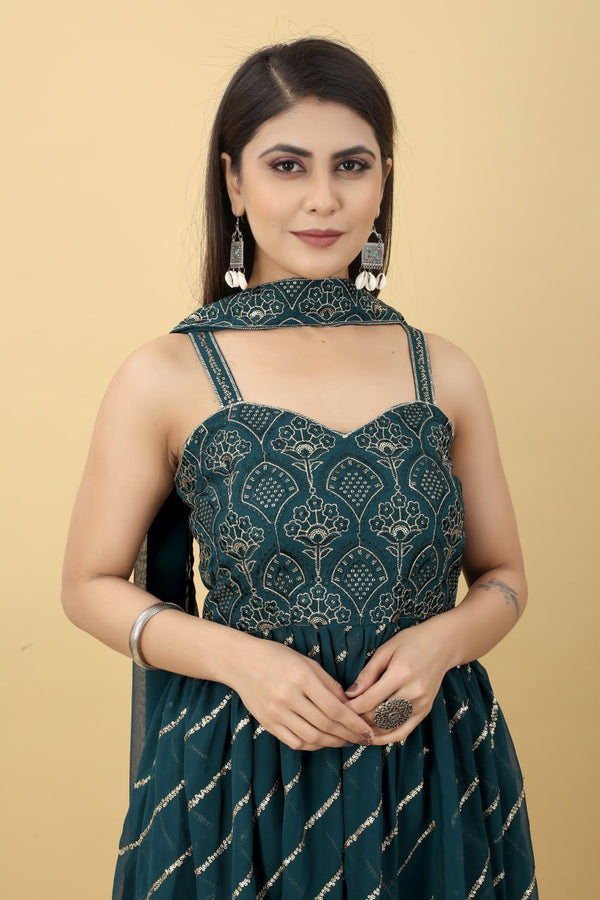 Fabulous Teal Blue Color Party Wear Sharara Suit Clothsvilla
