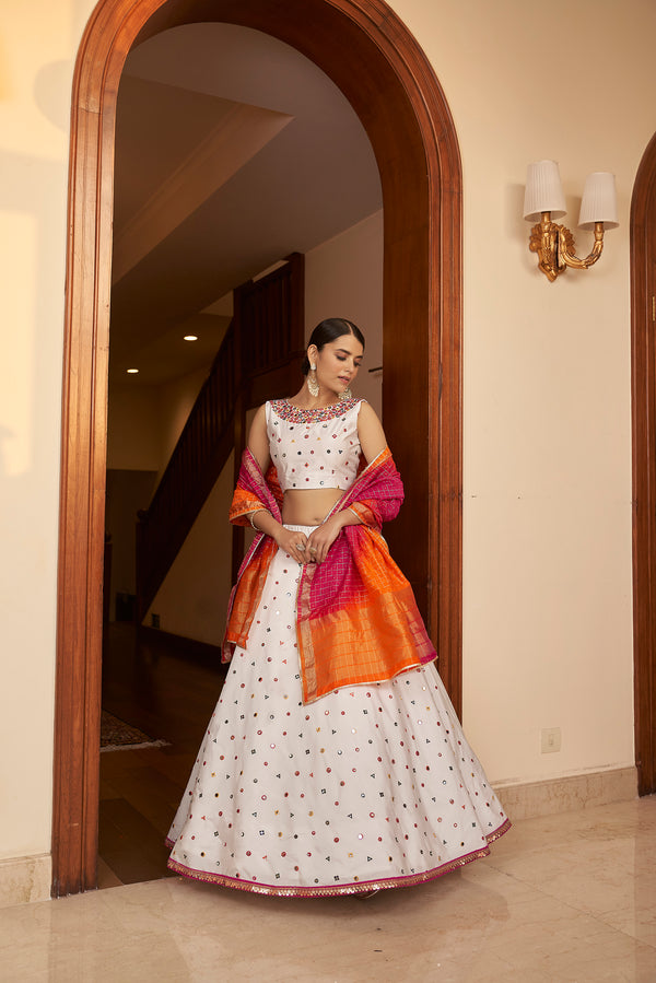 Fabulous White Sequins Embroidered Silk Party Wear Lehenga Choli ClothsVilla