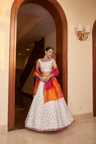 Fabulous White Sequins Embroidered Silk Party Wear Lehenga Choli ClothsVilla
