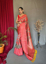 Load image into Gallery viewer, Faded Red Saree in Banarasi Silk with Kalamkari Prints Clothsvilla