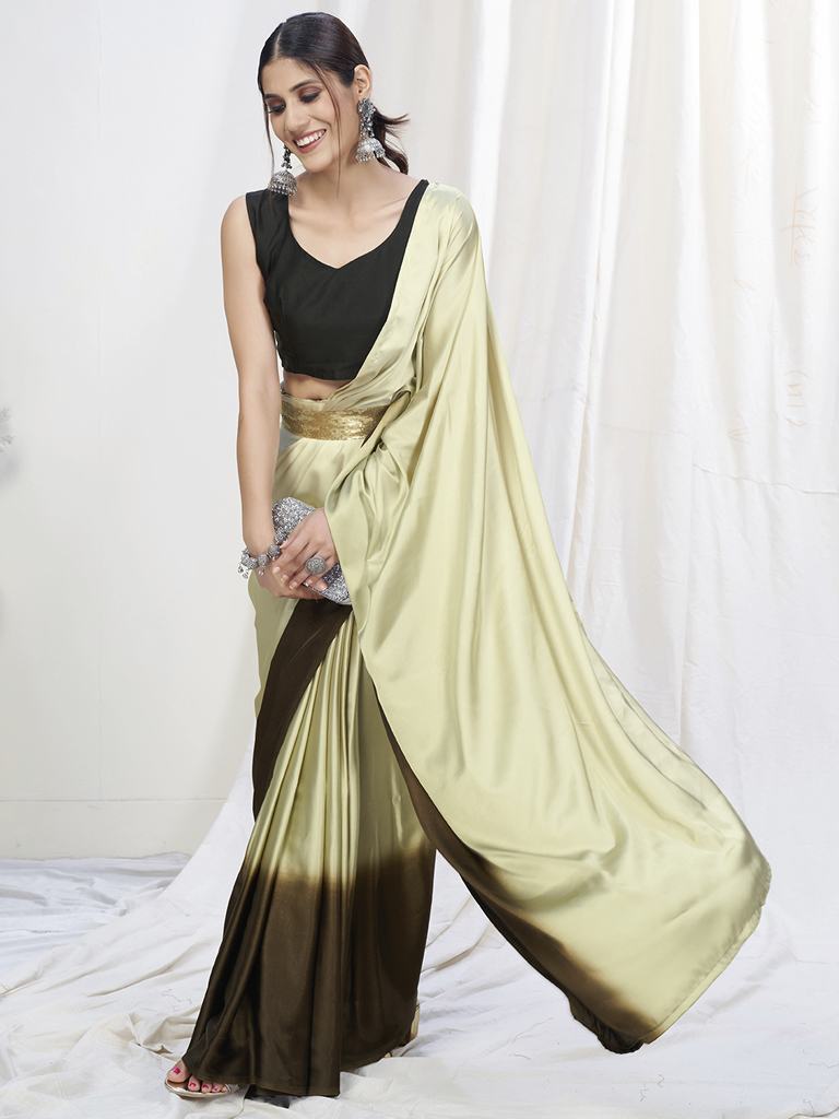 Fancy Green Ready to Wear One Minute Lycra Saree ClothsVilla