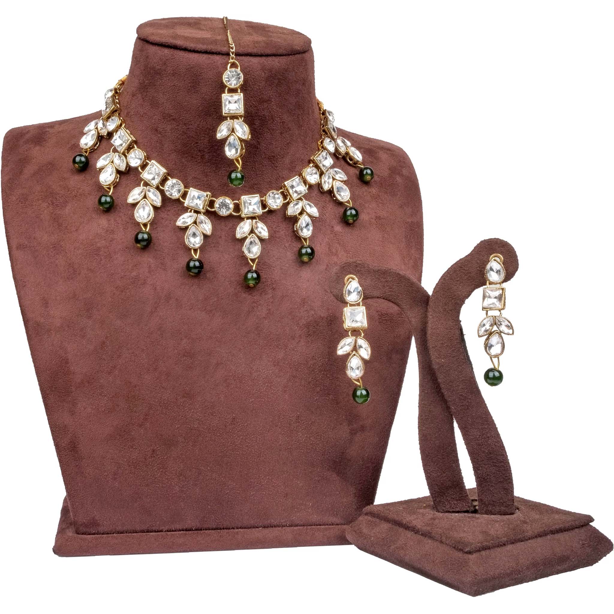 Fancy Dimond with Green Pearl Necklace Alloy Gold-plated Jewel Set ClothsVilla Main image