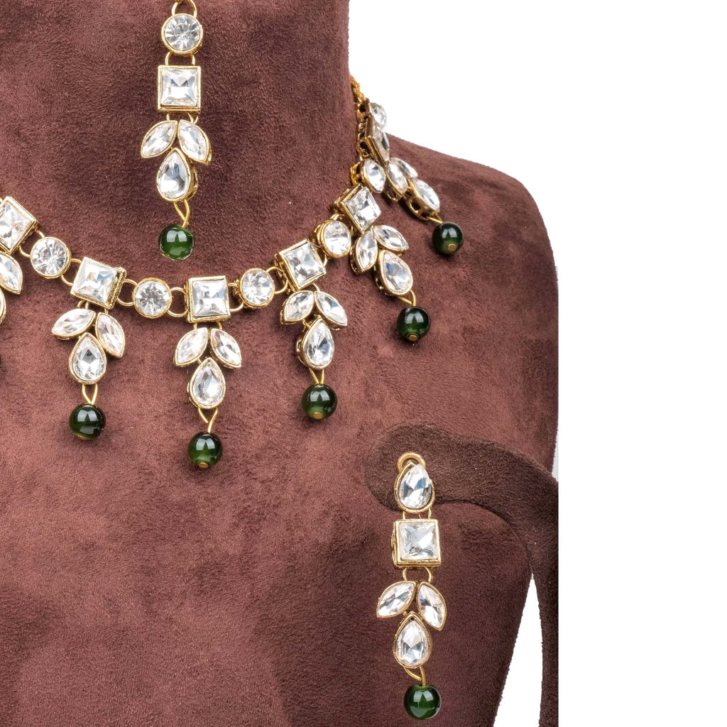 Fancy Dimond with Green Pearl Necklace Alloy Gold-plated Jewel Set ClothsVilla
