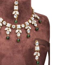 Load image into Gallery viewer, Fancy Dimond with Green Pearl Necklace Alloy Gold-plated Jewel Set ClothsVilla