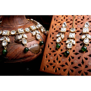 Fancy Dimond with Green Pearl Necklace Alloy Gold-plated Jewel Set ClothsVilla