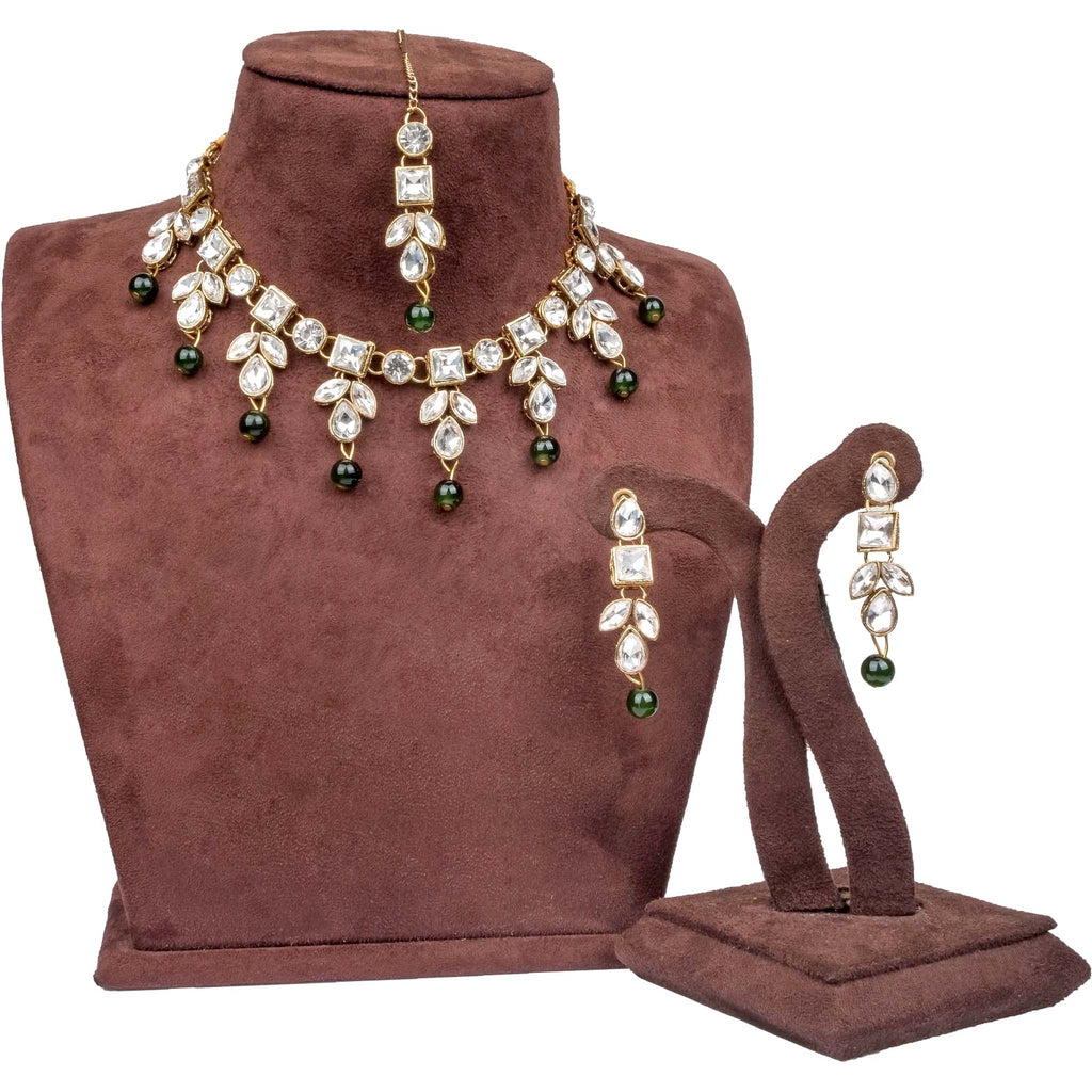 Fancy Dimond with Green Pearl Necklace Alloy Gold-plated Jewel Set ClothsVilla