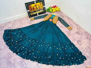 Fancy Teal Blue Color Mother Daughter Gown WIth Koti Clothsvilla