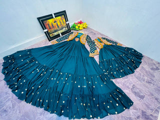 Fancy Teal Blue Color Mother Daughter Gown WIth Koti Clothsvilla