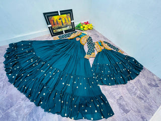 Fancy Teal Blue Color Mother Daughter Gown WIth Koti Clothsvilla