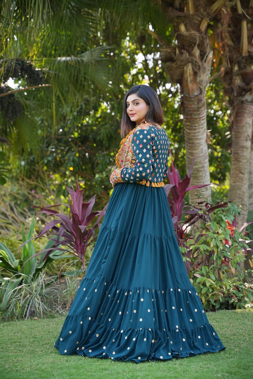 Fancy Teal Blue Color Mother Daughter Gown WIth Koti Clothsvilla