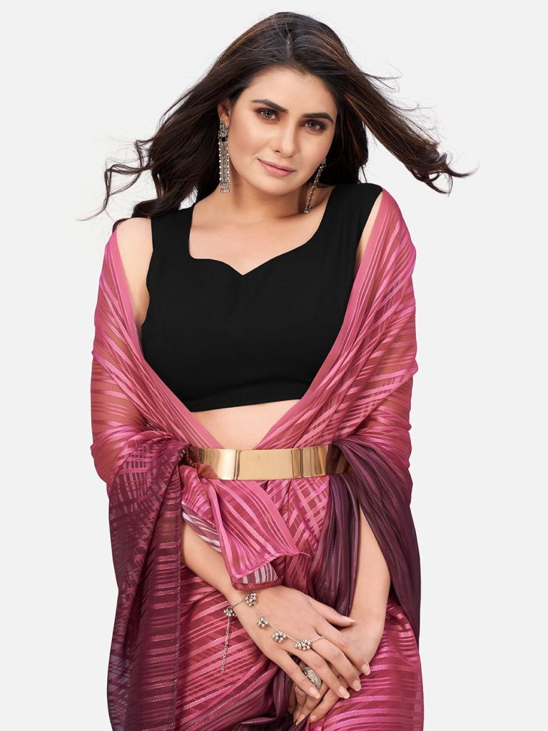 Pink Color with black Blouse designer saree | Saree designs, Party wear  sarees, Blouse designs