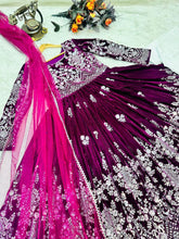 Load image into Gallery viewer, Fantastic Wine Color Velvet Embroidery Sequence Salwar Suit Clothsvilla