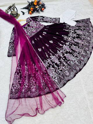 Fantastic Wine Color Velvet Embroidery Sequence Salwar Suit Clothsvilla