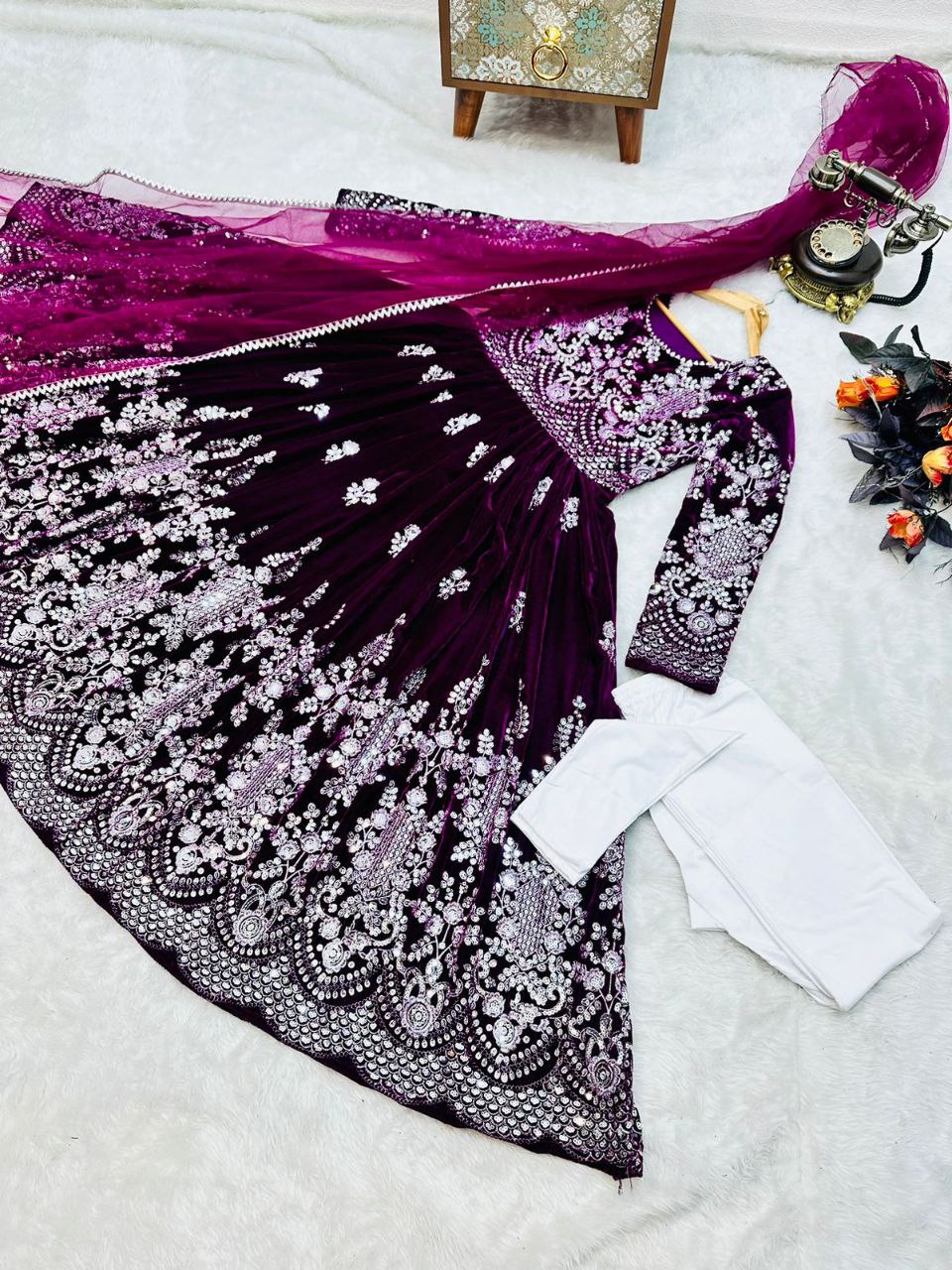 Fantastic Wine Color Velvet Embroidery Sequence Salwar Suit Clothsvilla