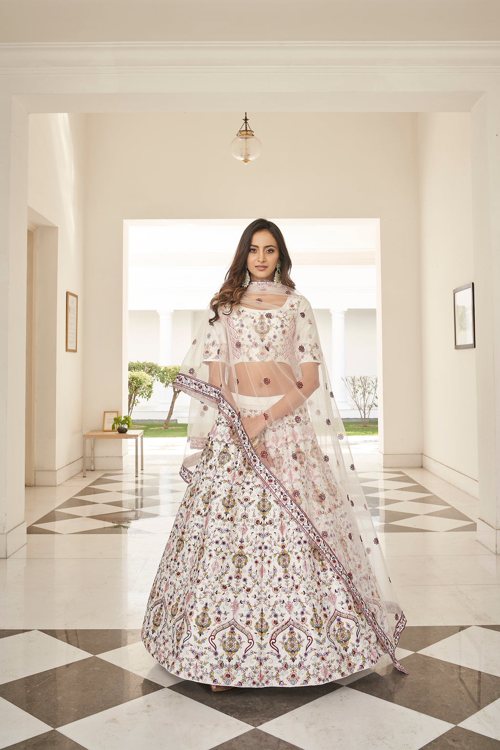Fascinating White Embroidered Silk Party Wear Lehenga Choli ClothsVilla