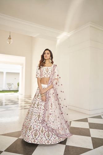Fascinating White Embroidered Silk Party Wear Lehenga Choli ClothsVilla