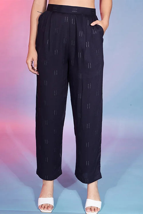 Fashionable Navy Blue Fancy Fabric Self Design Co-Ord For Womens ClothsVilla.com