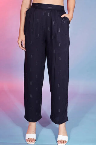Fashionable Navy Blue Fancy Fabric Self Design Co-Ord For Womens ClothsVilla.com