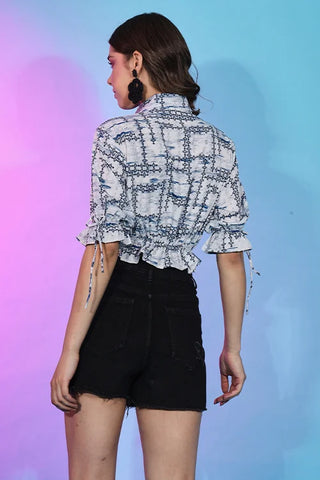 Fashionable Trendiest White Self Design Collar Pattern Top ClothsVilla.com