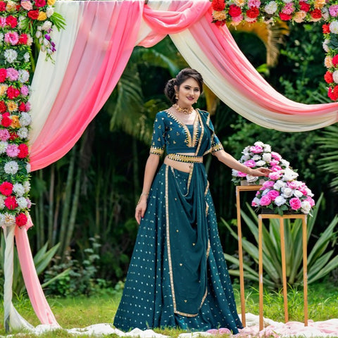 Festive Wear Teal Blue Thread Zari Work Lehenga Choli Clothsvilla Main image