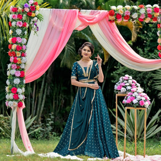 Festive Wear Teal Blue Thread Zari Work Lehenga Choli Clothsvilla