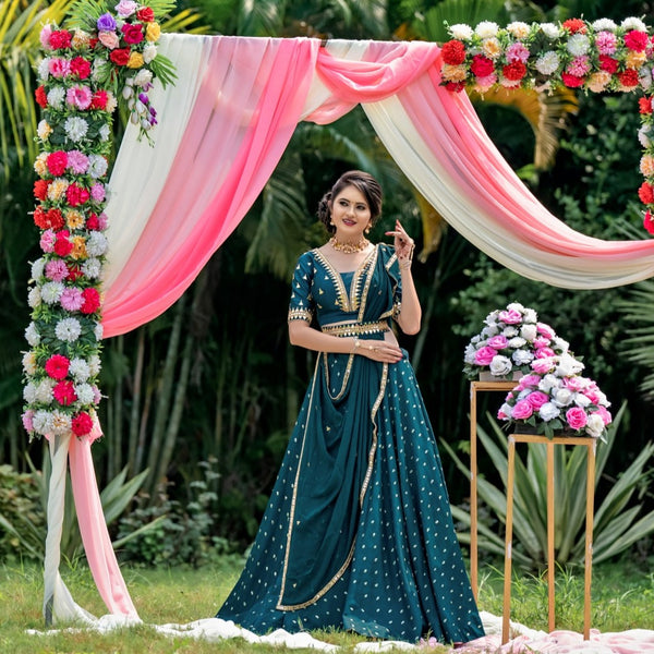 Festive Wear Teal Blue Thread Zari Work Lehenga Choli Clothsvilla