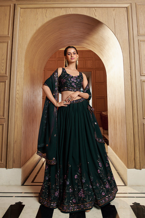 Festive Wear Vibrant Green Color Georgette Lehenga Choli Collection ClothsVilla.com
