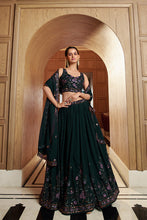 Load image into Gallery viewer, Festive Wear Vibrant Green Color Georgette Lehenga Choli Collection ClothsVilla.com