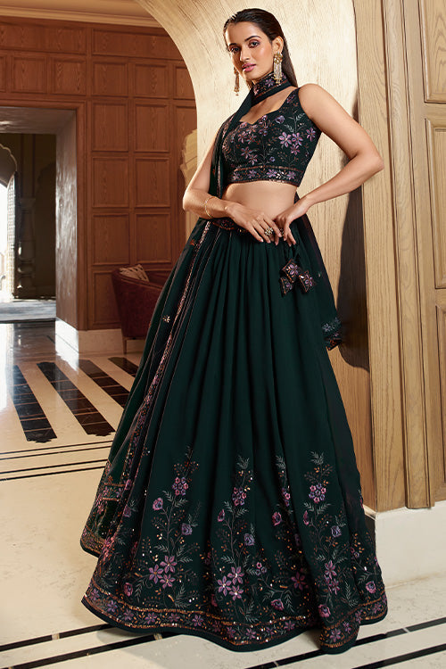Festive Wear Vibrant Green Color Georgette Lehenga Choli Collection ClothsVilla.com
