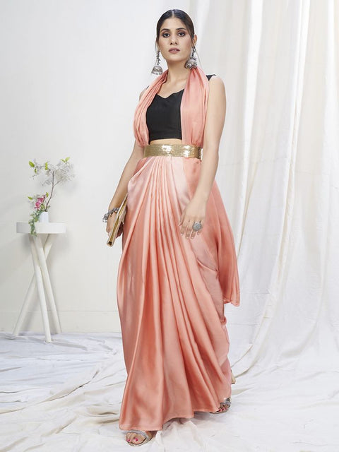 Flamingo Pink Ready to Wear One Minute Lycra Saree ClothsVilla Main image