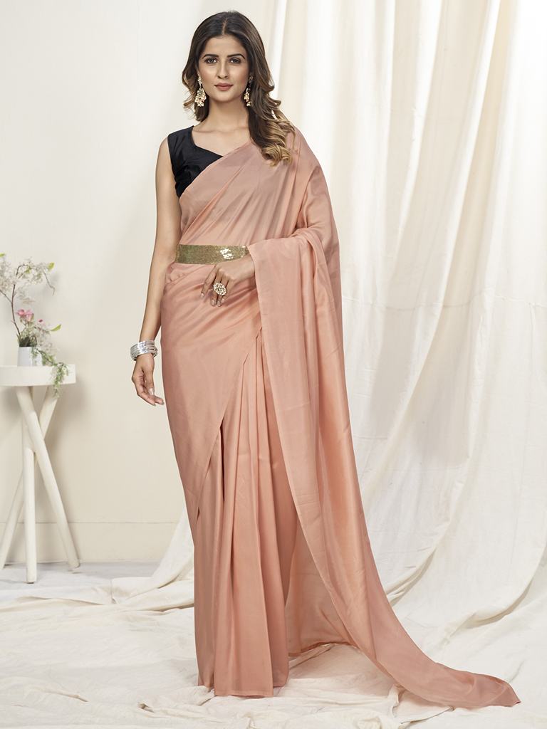 Flamingo Pink Ready to Wear One Minute Saree In Satin Silk ClothsVilla