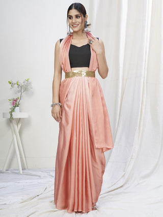 Flamingo Pink Ready to Wear One Minute Lycra Saree ClothsVilla