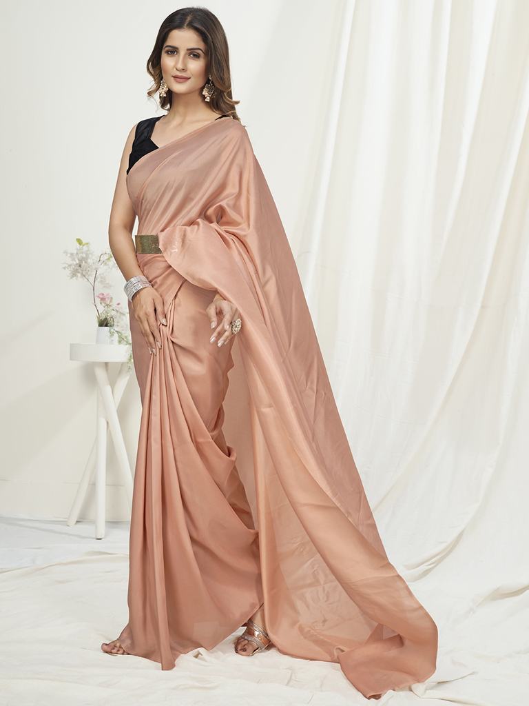 Flamingo Pink Ready to Wear One Minute Saree In Satin Silk Secondary image