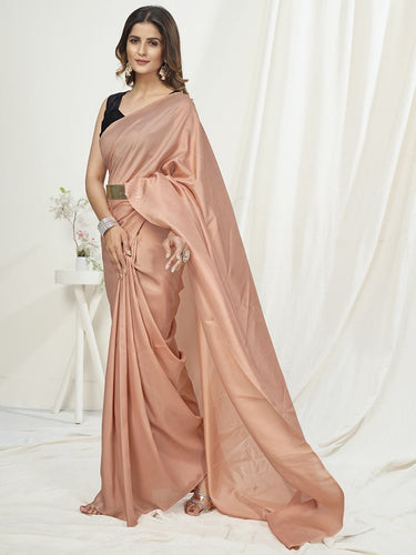 Flamingo Pink Ready to Wear One Minute Saree In Satin Silk ClothsVilla