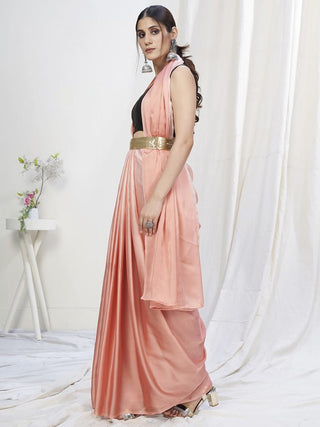 Flamingo Pink Ready to Wear One Minute Lycra Saree ClothsVilla
