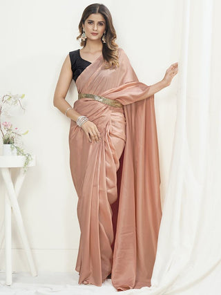 Flamingo Pink Ready to Wear One Minute Saree In Satin Silk ClothsVilla