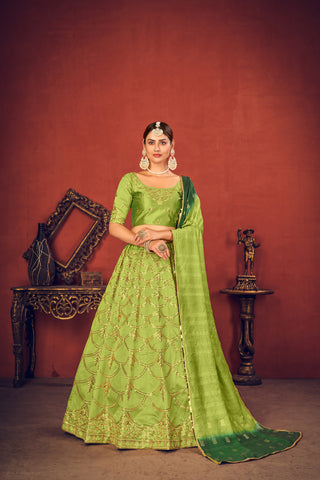 Floracance Green With Art Silk Fabric And Heavy Thread With Sequince Embroidered Work And Including Heavy Can-Can And Canvas Lehenga Choli ClothsVilla