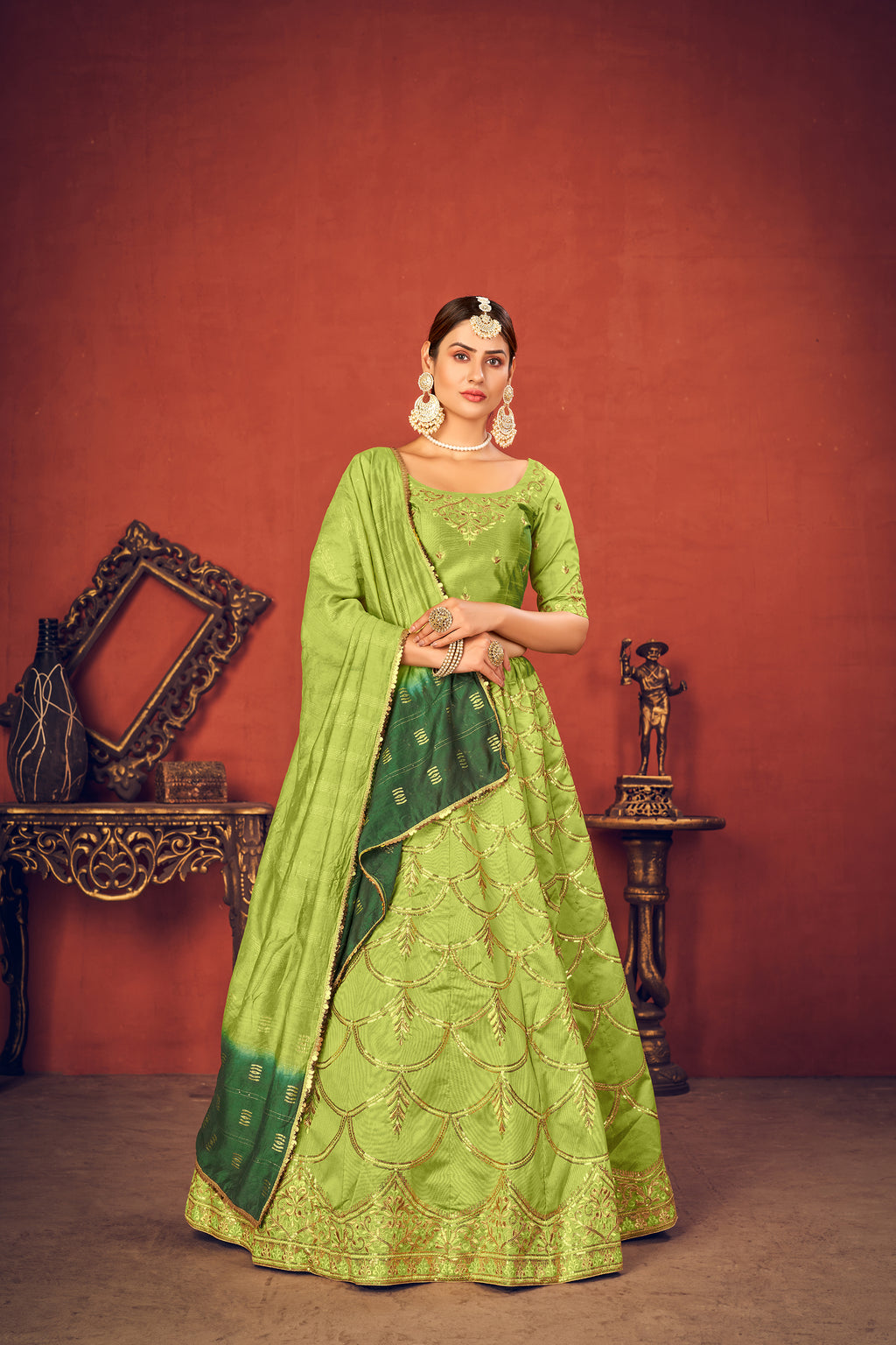 Floracance Green With Art Silk Fabric And Heavy Thread With Sequince Embroidered Work And Including Heavy Can-Can And Canvas Lehenga Choli ClothsVilla