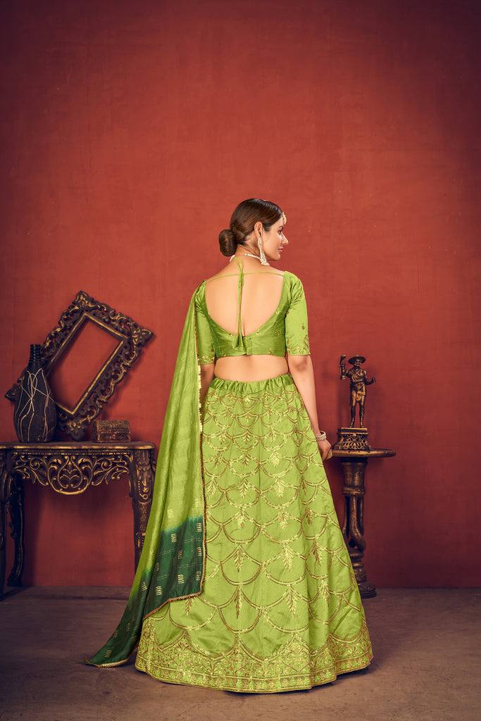 Floracance Green With Art Silk Fabric And Heavy Thread With Sequince Embroidered Work And Including Heavy Can-Can And Canvas Lehenga Choli ClothsVilla