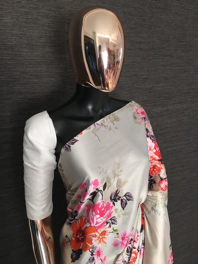 Pista Color Japan Satin Silk Floral Printed Saree Clothsvilla