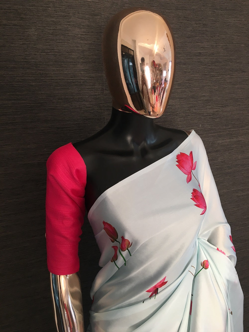 Sky Blue Color Digital Printed Japan Satin Saree Clothsvilla