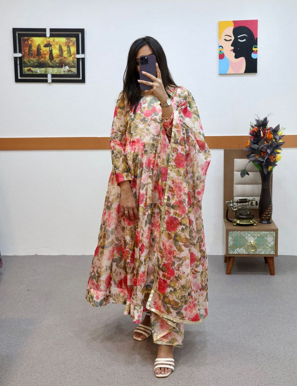 Floral Printed Organza Anarkali Gown ClothsVilla