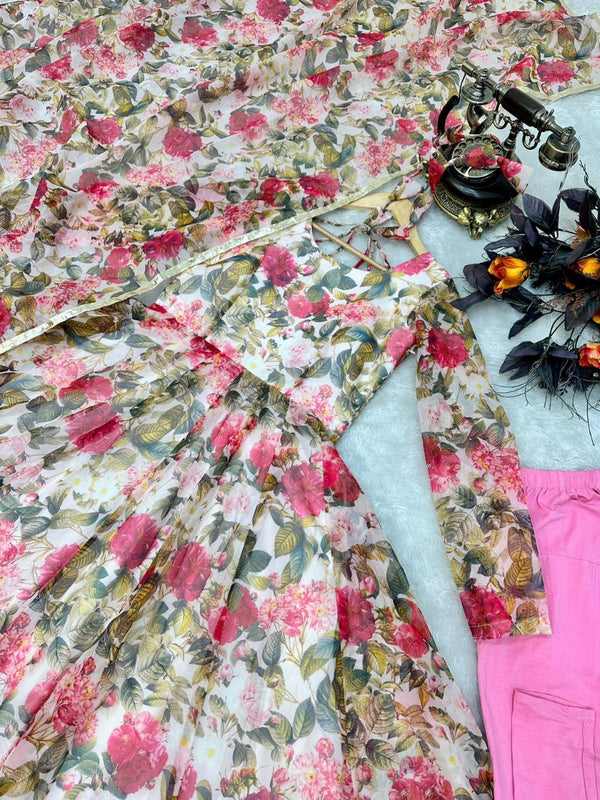 Floral Printed Organza Anarkali Gown ClothsVilla