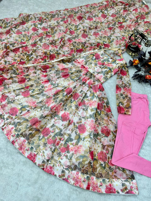 Floral Printed Organza Anarkali Gown ClothsVilla