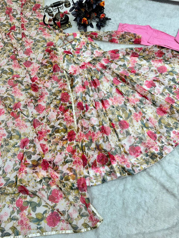 Floral Printed Organza Anarkali Gown ClothsVilla