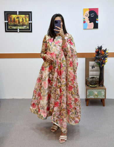 Floral Printed Organza Anarkali Gown ClothsVilla