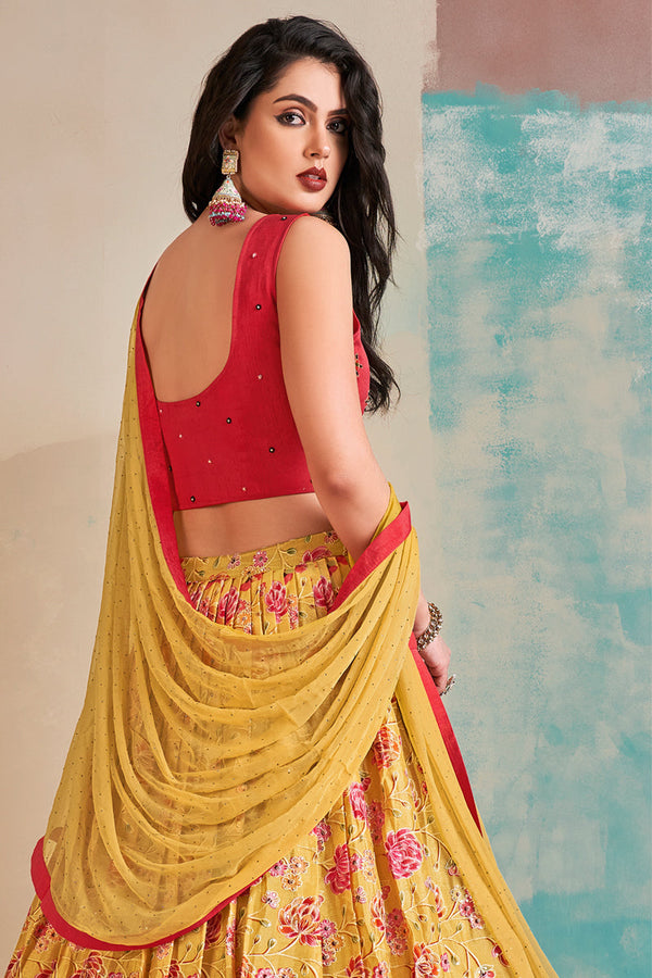 Exclusive Printed Work On Yellow Color Readymade Lehenga Choli Clothsvilla