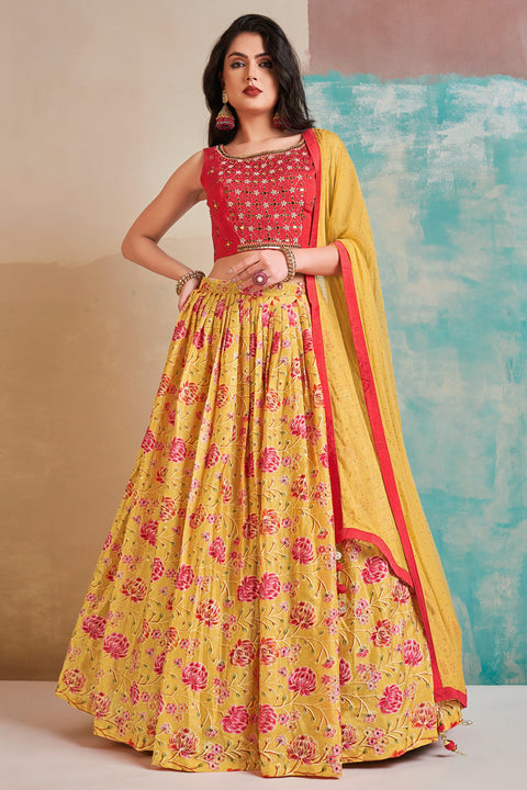 Exclusive Printed Work On Yellow Color Readymade Lehenga Choli Clothsvilla Main image