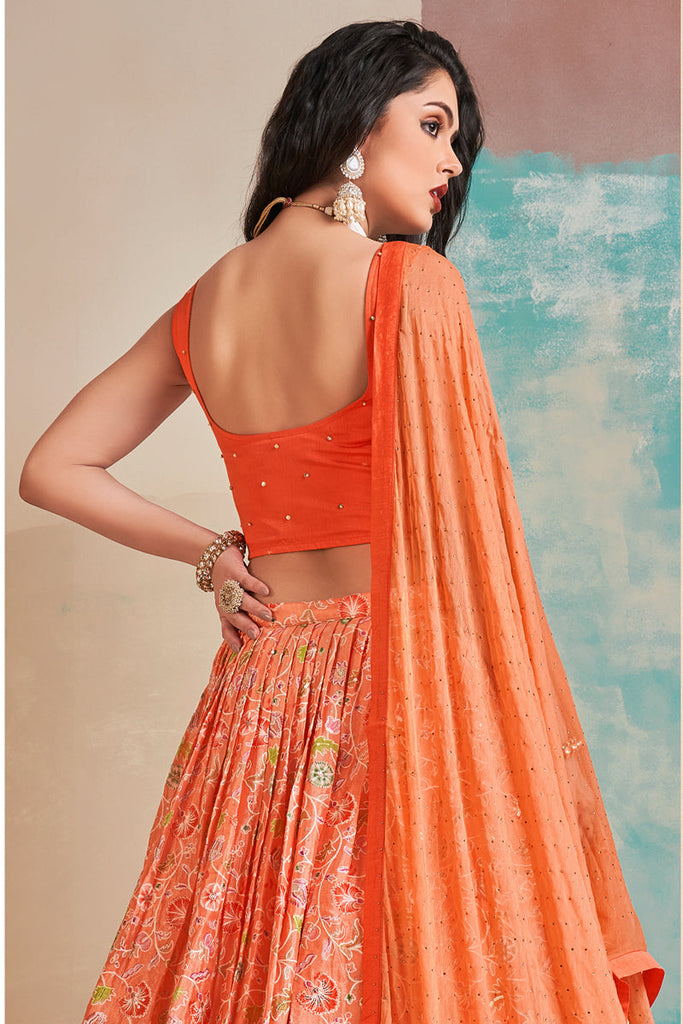 Orange Color Exquisite Printed Work Readymade Lehenga Choli Clothsvilla